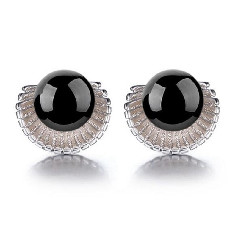 Wholesale Sweet Fashion Personality For Woman Wedding Gift Red Black Agate Flower 925 Sterling Silver Stud Earrings YS320