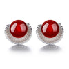 Wholesale Sweet Fashion Personality For Woman Wedding Gift Red Black Agate Flower 925 Sterling Silver Stud Earrings YS320