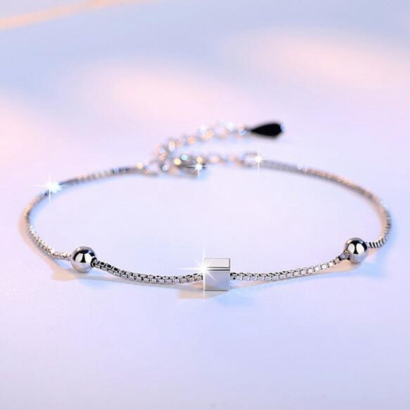 Wholesale Sweet Fashion Woman Couple Girlfriends Party Gift Cube Sugar Square Pentagram 925 Sterling Silver Bracelet SZ90