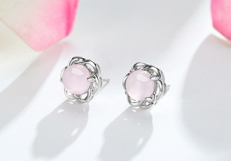 Wholesale Sweet Lovely Fashion Woman Lady Party Gift Love Interwoven Rose Quartz 925 Sterling Silver Stud Earrings YS399