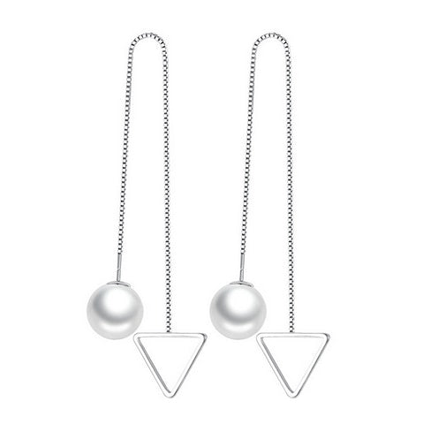 Wholesale geometric Fashion Natural pearls 925 Sterling Silver Tassel pendant drop Long Ear Line Earrings For Women YS133