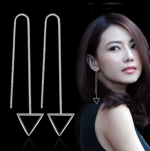 Wholesale geometric Fashion simple 925 Sterling Silver Tassel pendant drop Long Ear Line Earrings For Women YS134