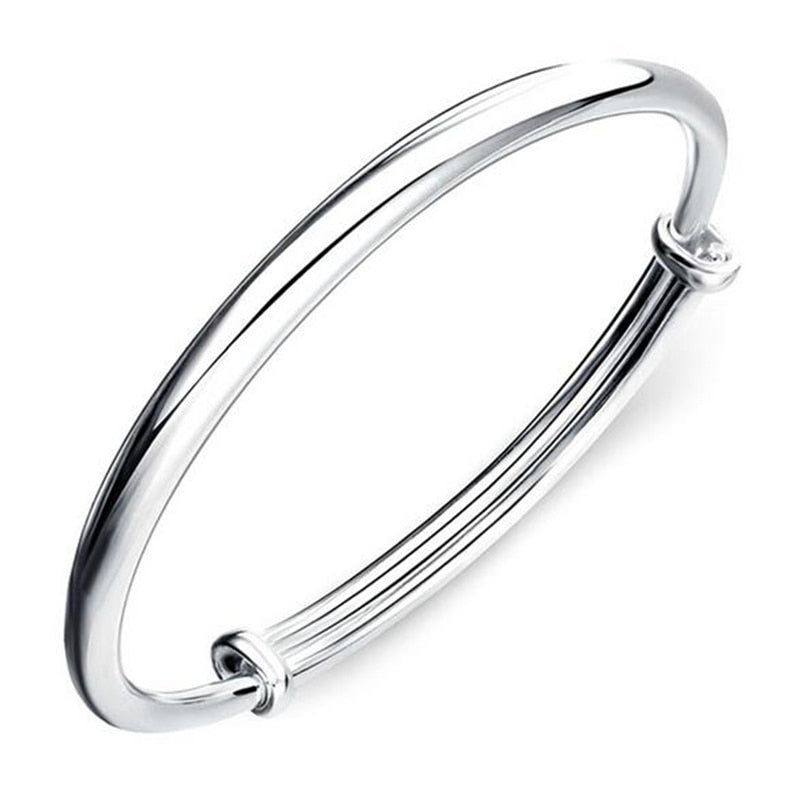 Wholesale jewelry Round Glossy Chaise Woman Child Fashion Exquisite Bangles 925 Sterling Silver Bracelet Adjustable SZ52