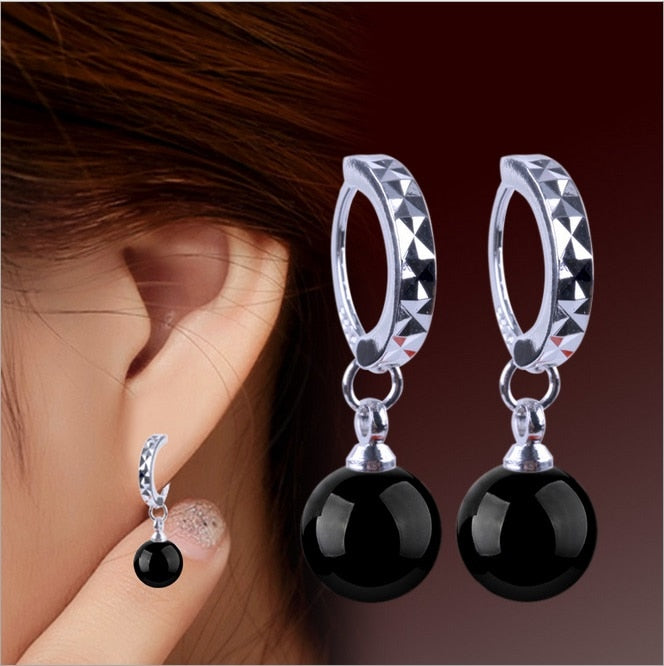 Wholesale Fashion star jewelry bride woman girl carnelian Red black agate round 925 sterling silver Earrings YS121
