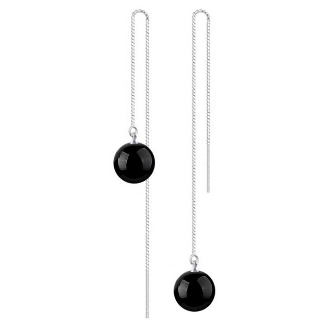 Wholesale star Fashion woman jewelry Black red round ball long Bohemia agate 925 sterling silver earrings Ear wire YS123