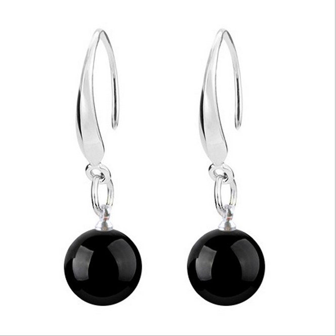 Wholesale star Fashion woman jewelry Black red round ball Drops pendant agate 925 sterling silver Earrings YS122