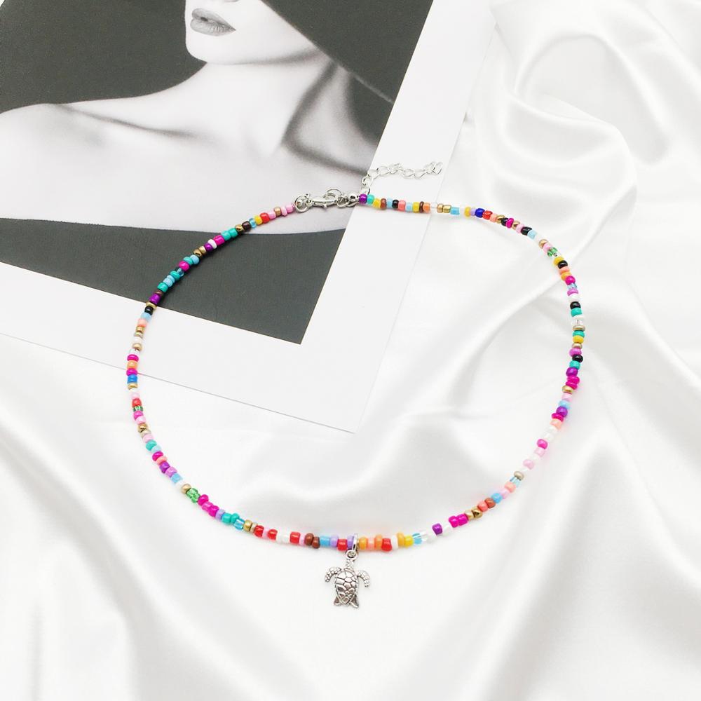 OMY   women choker pendant necklace trendy colorful beads metal pendant necklace for women girl beach jewelry party accessories