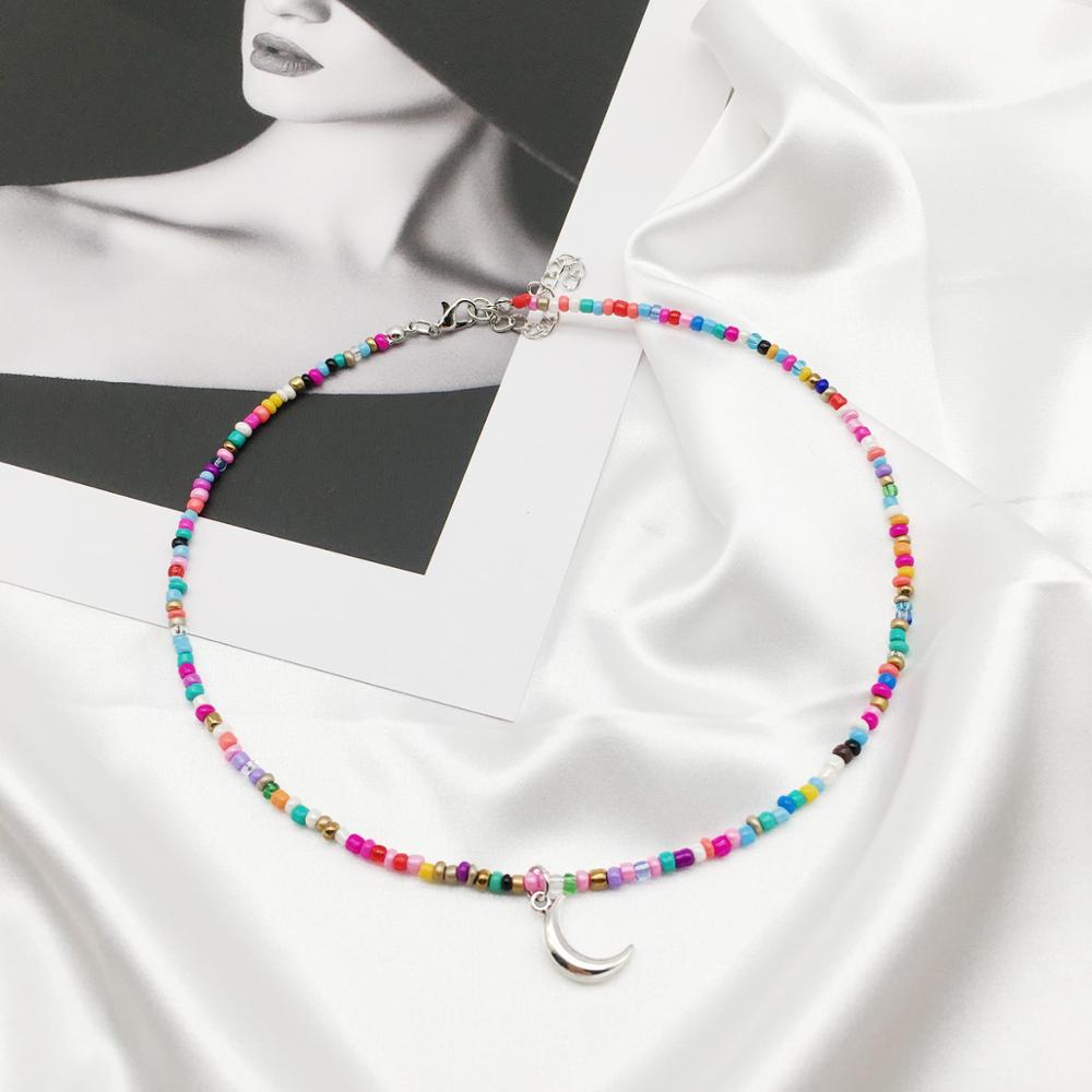 OMY   women choker pendant necklace trendy colorful beads metal pendant necklace for women girl beach jewelry party accessories