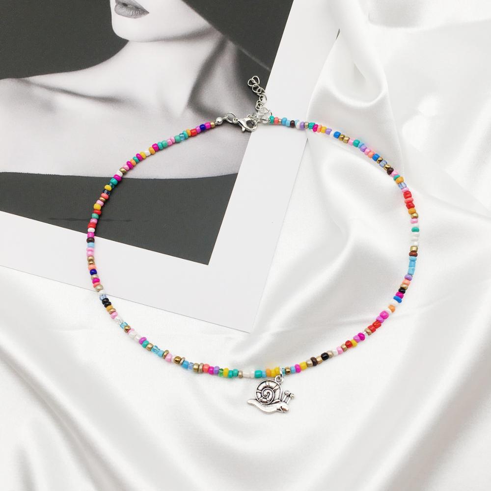 OMY   women choker pendant necklace trendy colorful beads metal pendant necklace for women girl beach jewelry party accessories