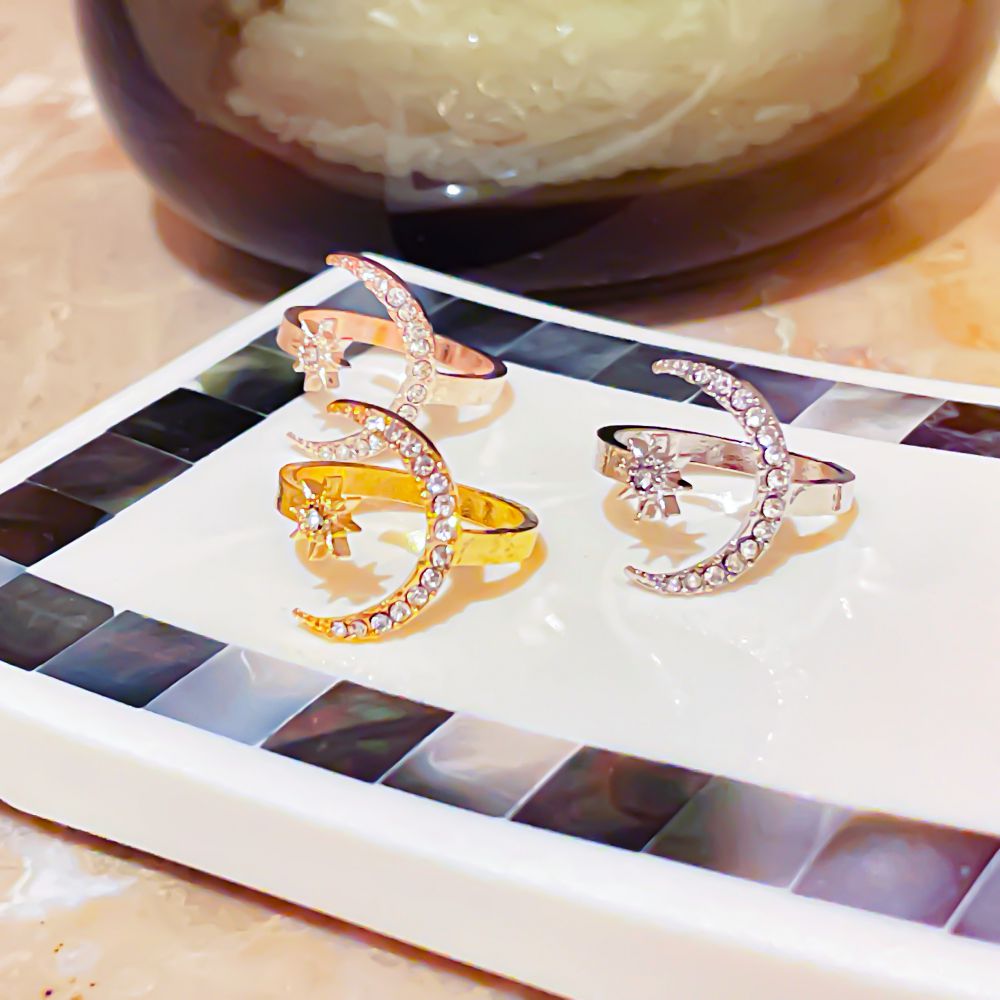 ONEIRIC DIARY Vintage Zircon Star Moon Rings Open Adjustable For Women Finger Ring  Charm Lady Girl Jewelry