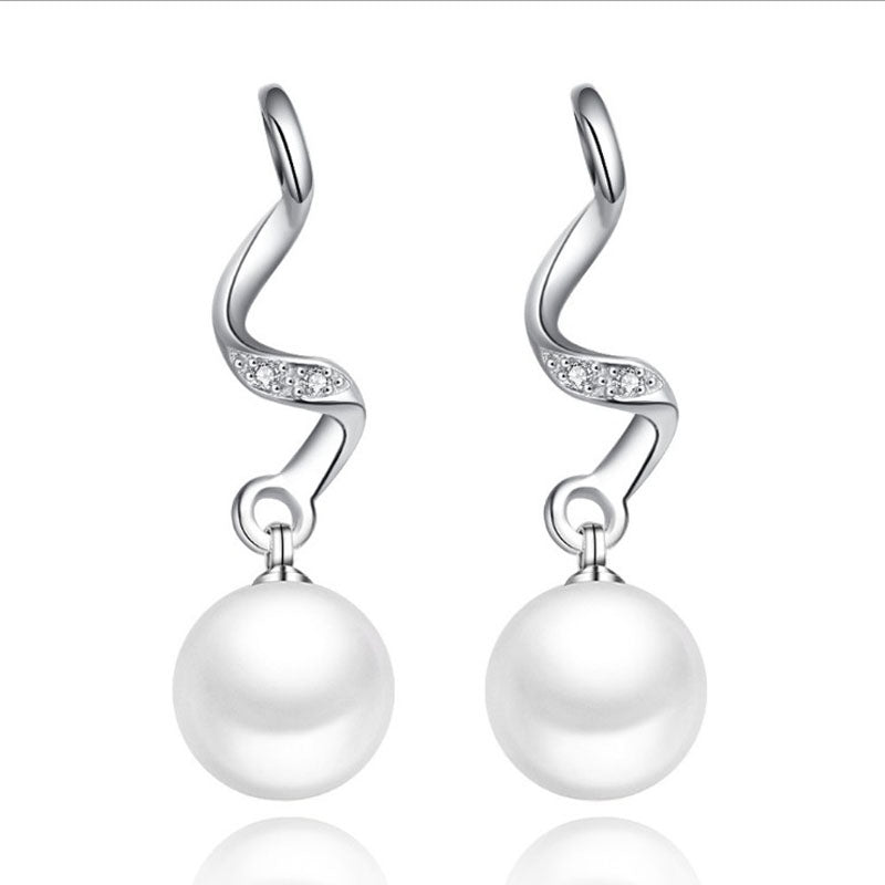 ONEWAN New Fashion Sterling Silver 925 Stud Earring Shiny CZ 3 Color Pearl Earrings for Women Girl Ear Jewelry Brincos Bijoux