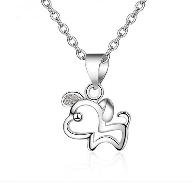 ONEWAN Top Quality 925 Sterling Silver Necklace Jewelry Simple Cute Dog Pendants Necklaces For Women Girl Engagement Party Gift