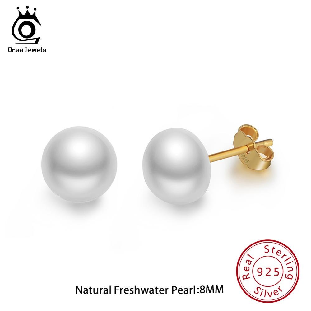 100% Real 925 Women Stud Earrings With Imitation Pearls Jewelry For Female Wedding Gift SE65