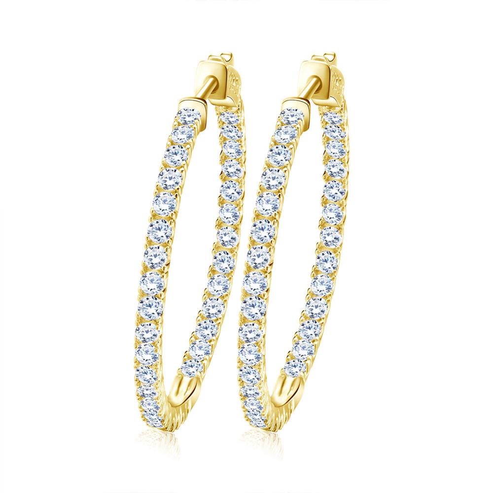 2020 Silver Color High Polished Hoop Earrings Paved with AAA Austrian Cubic Zirconia for Wedding Party Jewelry OE137