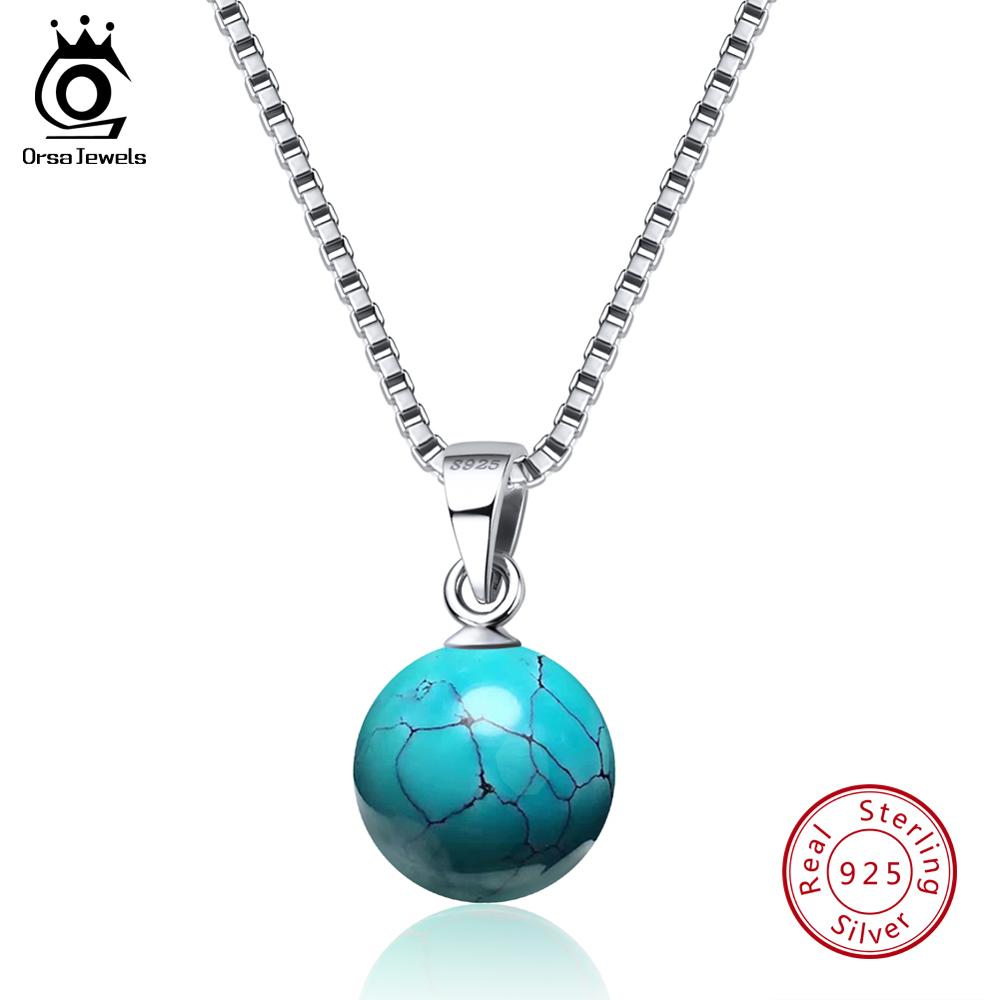 Authentic 925 Sterling Silver Necklaces&Pendants Natural Stone Turquoises Pendant Women Necklace Party Jewelry SN87