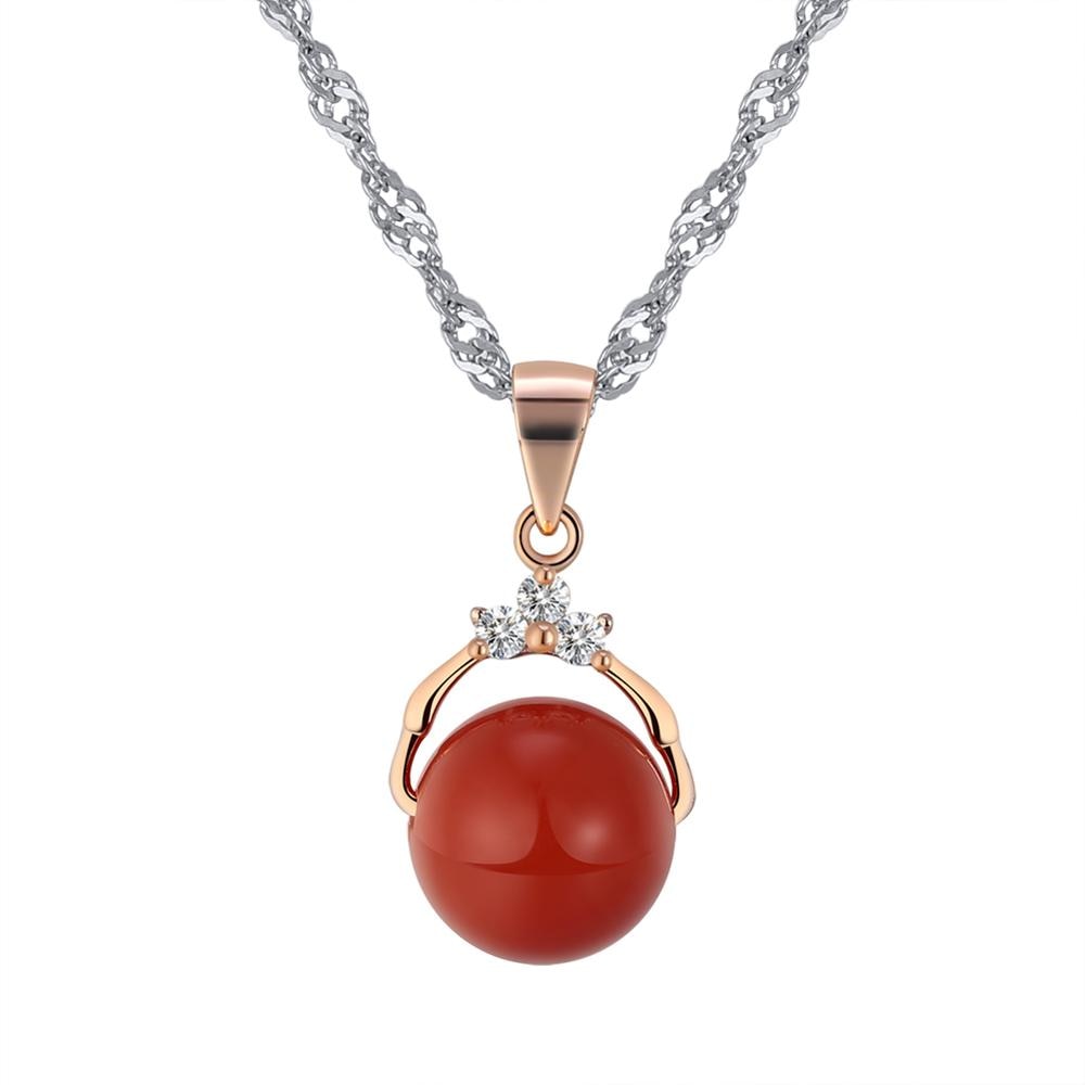 ORSA JEWELS Fashion 925 Sterling Silver Pendant Necklaces with Shiny Green Natural Stone for Women Genuine Silver Gift SN01