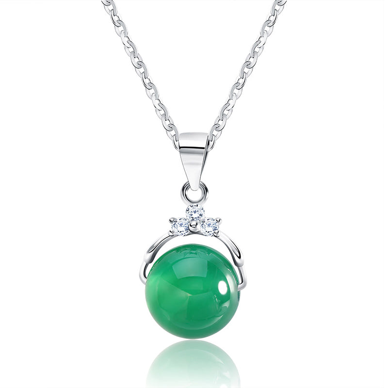 ORSA JEWELS Fashion 925 Sterling Silver Pendant Necklaces with Shiny Green Natural Stone for Women Genuine Silver Gift SN01