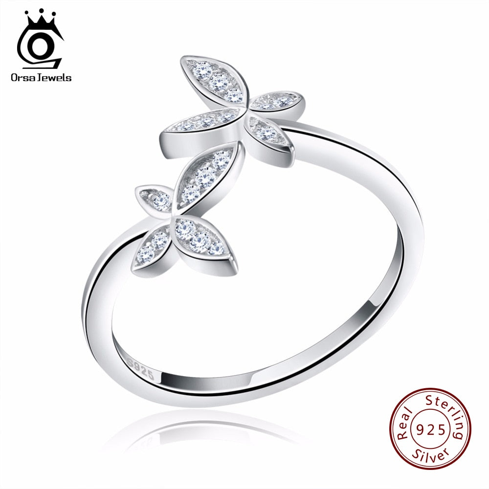 Fashion Silver 925 Adjustable Rings Flower Design Sterling Silver Ring with Austrian Cubic Zirconia for Women SR10