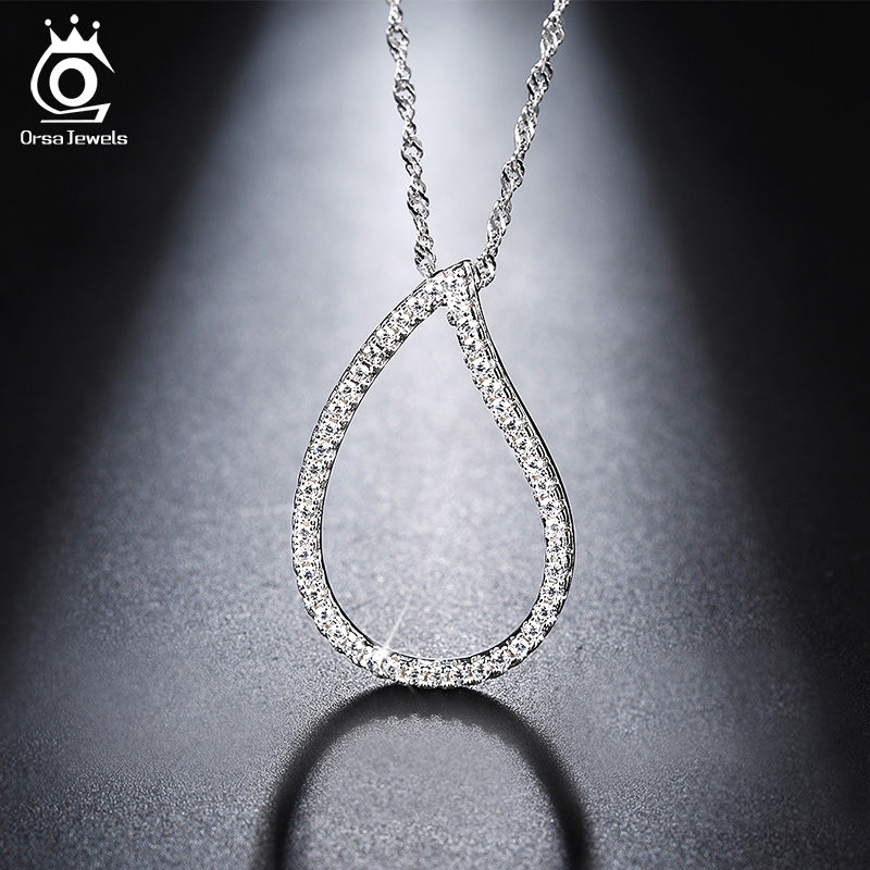 Fashion Silver Color Heart Pendant Necklace Long Chain Necklaces with AAA Austrian Cubic Zirconia for Women ON129