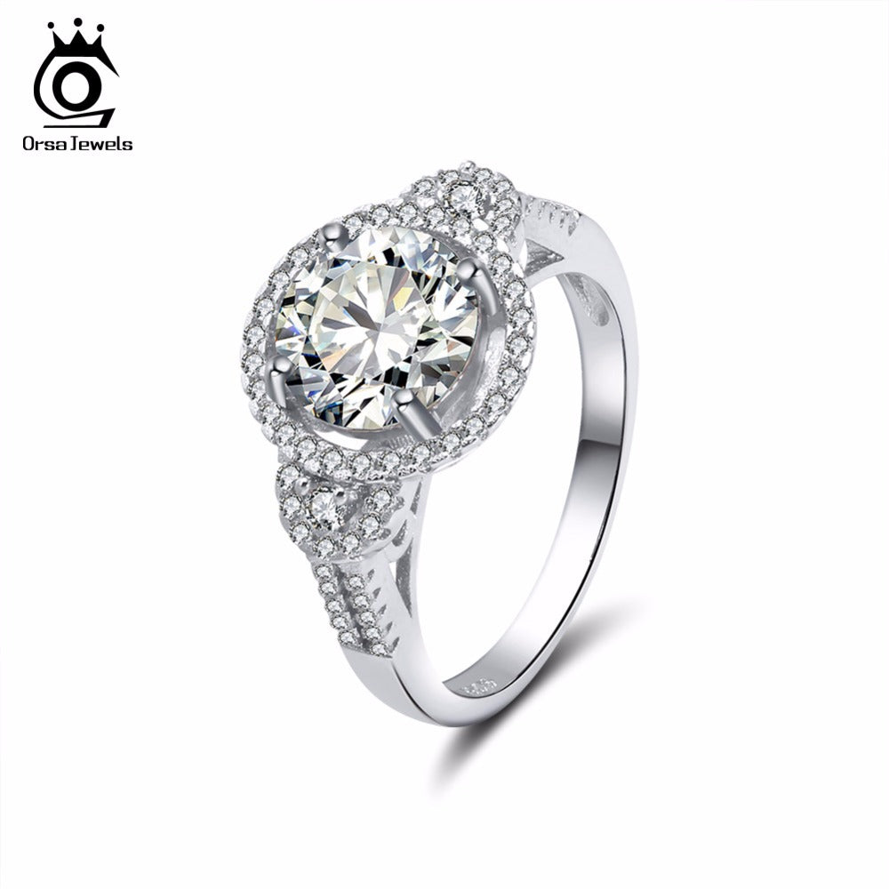Female Wedding Rings Prong Setting Design AAA Cubic Zircon Round Cut Women Ring Classic Silver Color Jewelry AOR106