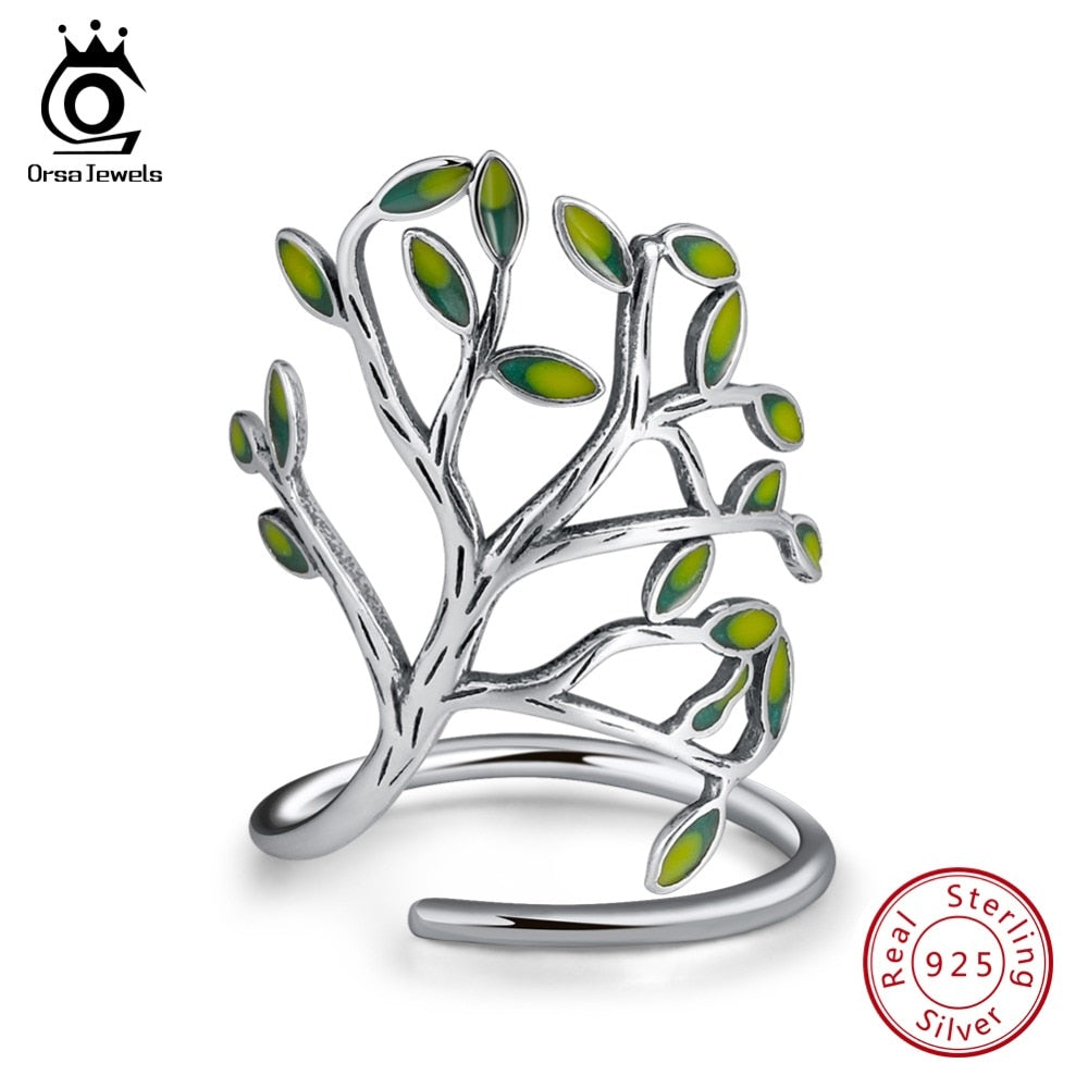 Genuine 925 Ring Women Green Tree Branch Design Adjustable Wedding Jewelry For Women Party Gifts Wholesale SR90
