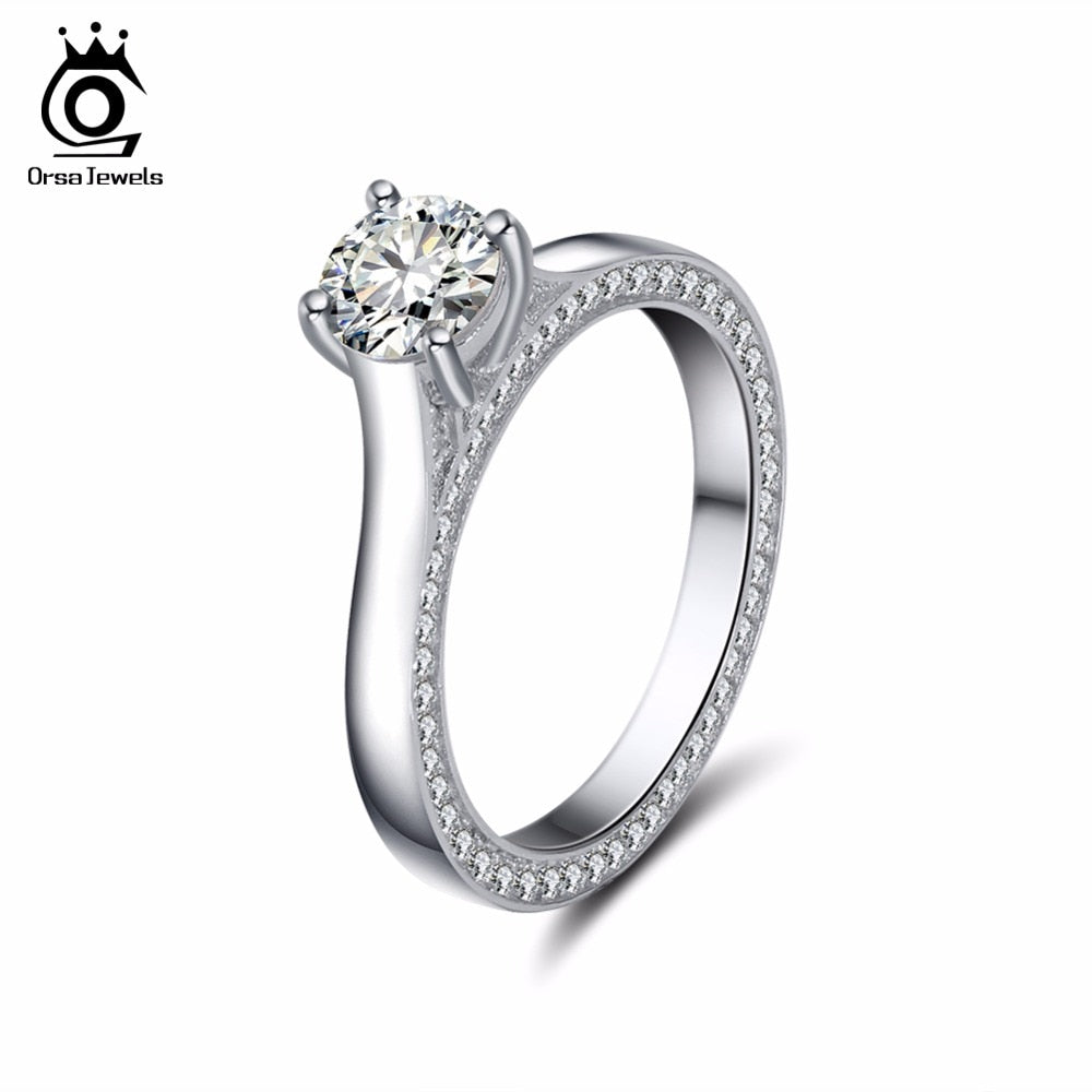 Luxury Wedding Band For Female Prong Setting Classic Design AAA Cubic Zircon Women Silver Color Rings Jewelry AOR68