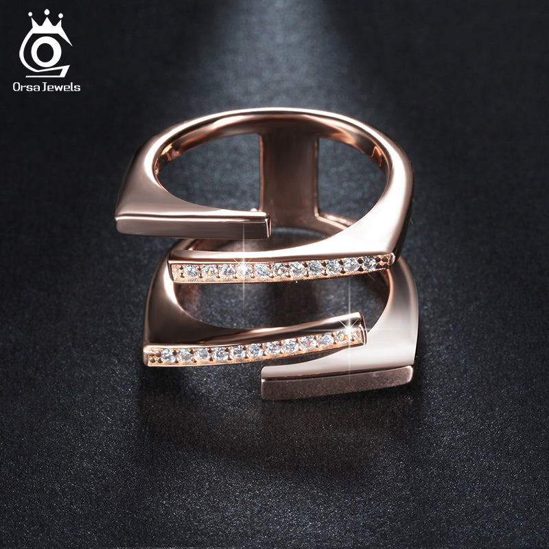 Rose Gold Color&Silver Color Unique Geometric Design CZ Ring Paved 22 Pieces Austrian Zircon Fashion Jewelry OR127