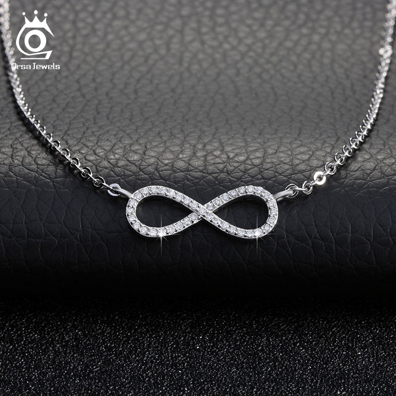 Silver Color Infinity Pendant Necklaces Full Shiny Yellow/Purple/Clear Cubic Zircon New Fashion Women Jewelry ON103