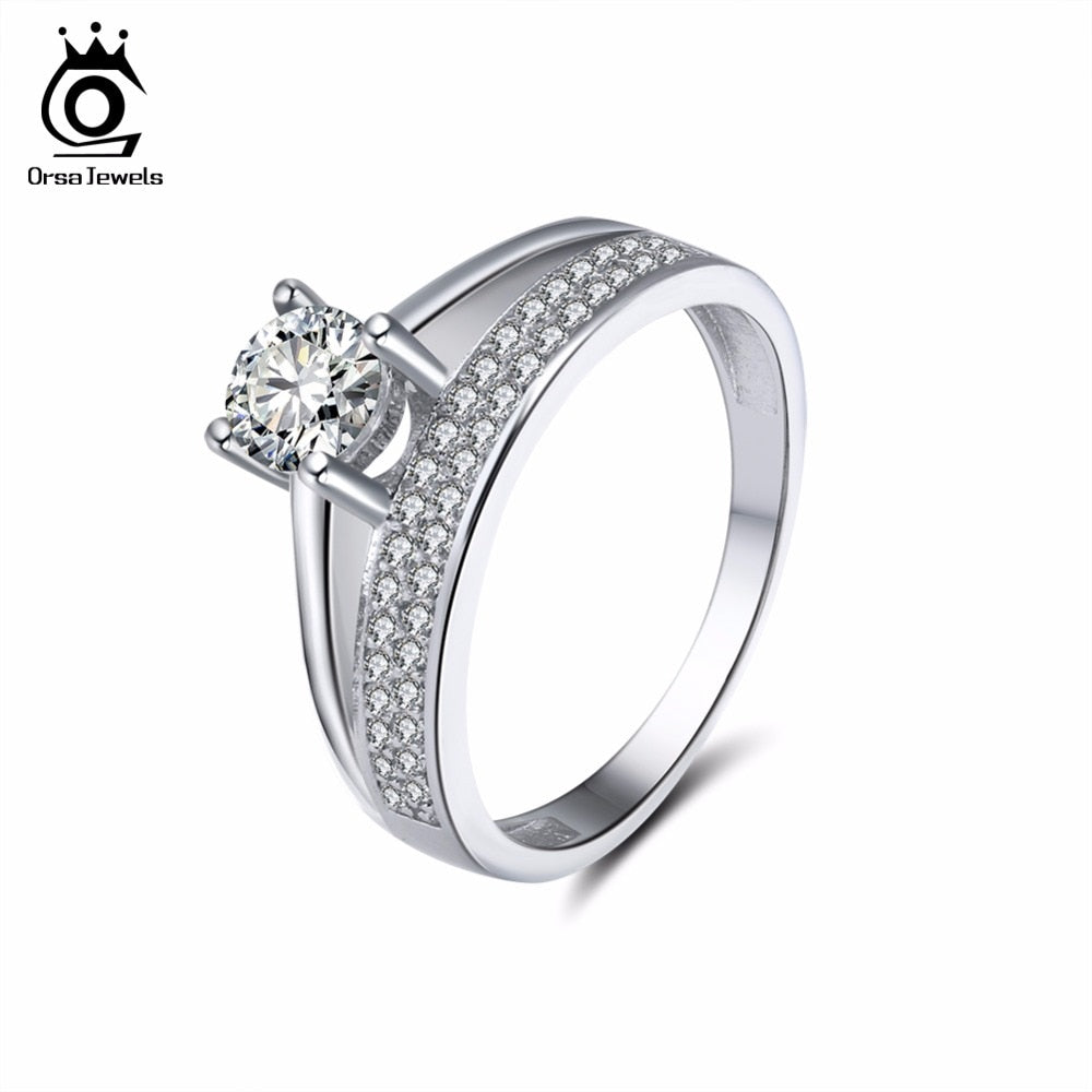 Women Wedding Band With Unique Design AAA Cubic Zirconia Silver Color Rings For Female Fashion Ring Jewelry AOR107