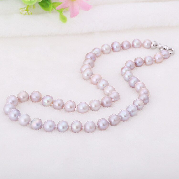 OSHUER  8-9mm Lt Violet Baroque Necklace Natural White Freshwater Pearl Necklace For Choice Gift For Women jewelry