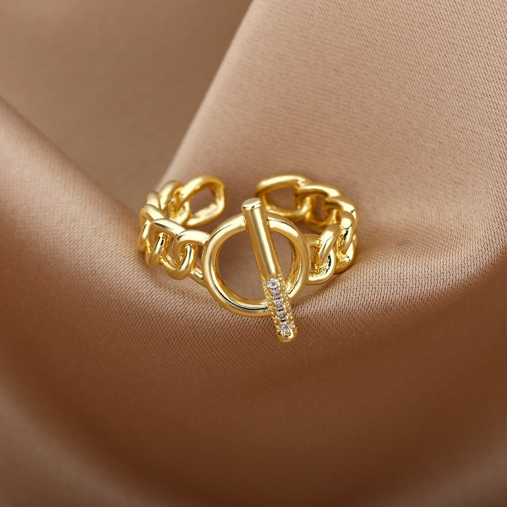 OT Buckle Cuban Chain Rings for Women Classic Gothic Stainless Steel Finger Ring Vintage Wedding Band Couple Jewelry anillos