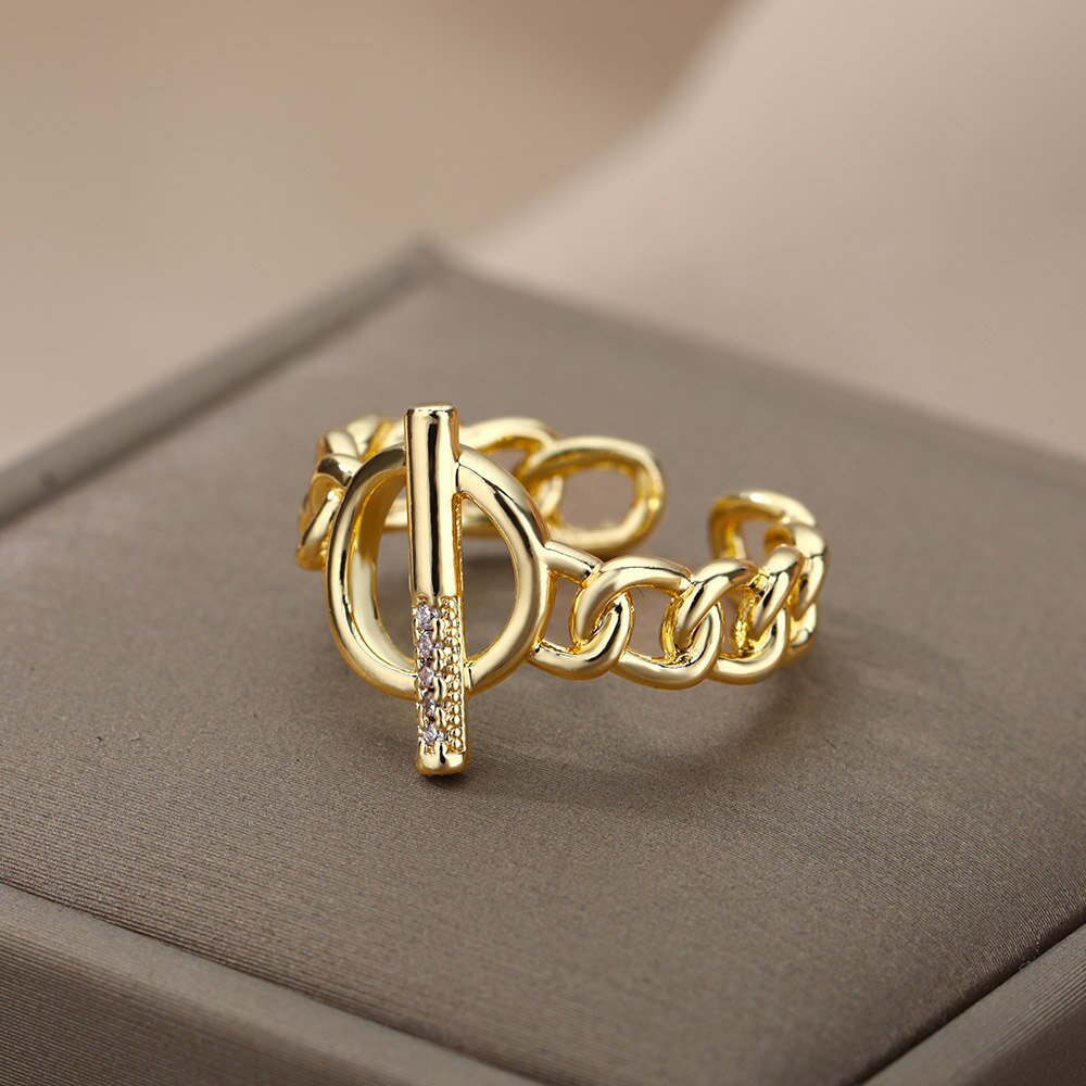 OT Buckle Cuban Chain Rings for Women Classic Gothic Stainless Steel Finger Ring Vintage Wedding Band Couple Jewelry anillos