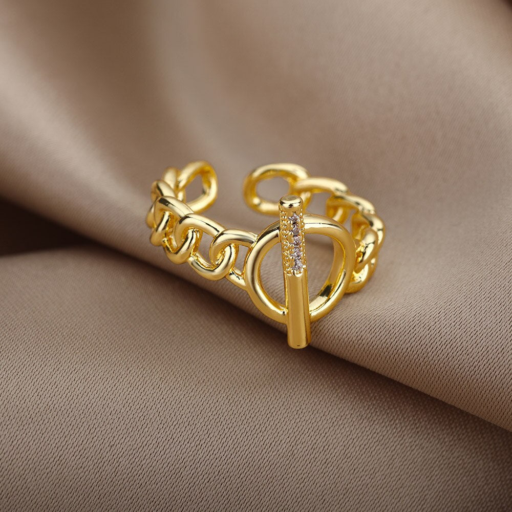 OT Buckle Cuban Chain Rings for Women Classic Gothic Stainless Steel Finger Ring Vintage Wedding Band Couple Jewelry anillos