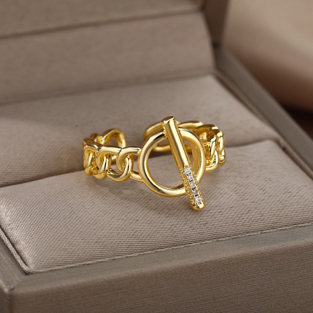 OT Buckle Cuban Chain Rings for Women Classic Gothic Stainless Steel Finger Ring Vintage Wedding Band Couple Jewelry anillos