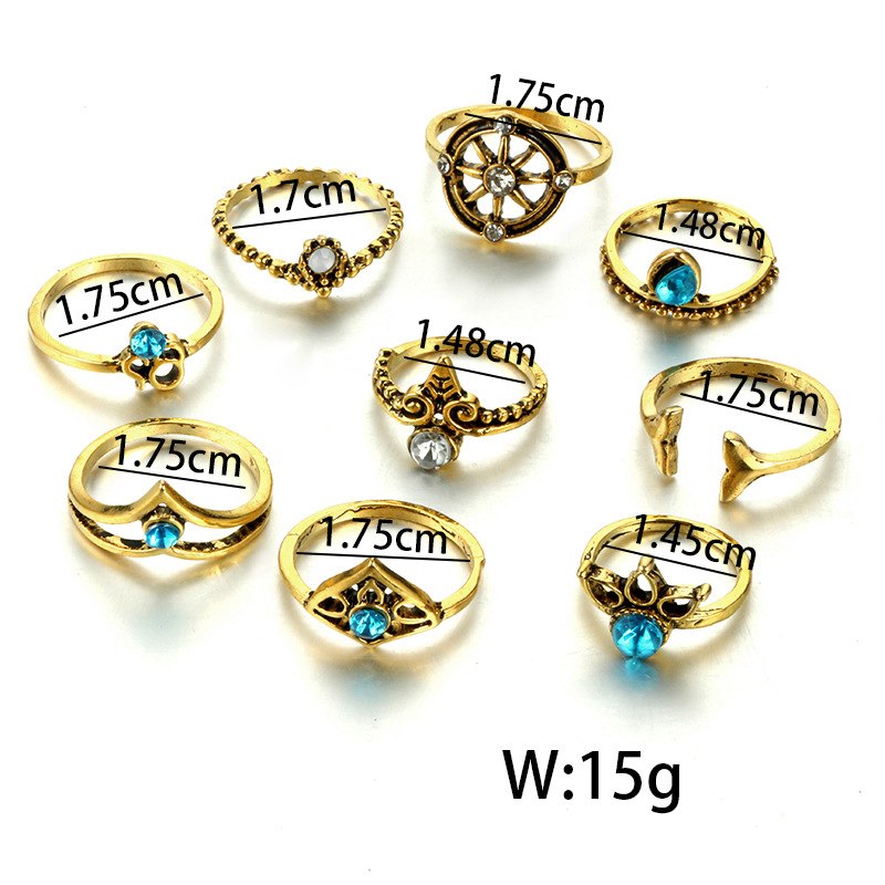 Blue Crystal Turkish Ring Sets for Women Gold Silver Color Anchor Midi Knuckle Ring Vintage Wedding Costume Jewellery