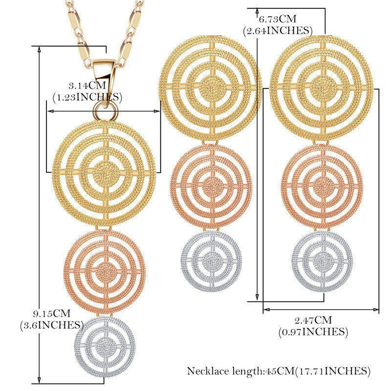 Dubai Bridal Jewelry Sets Nigerian African Earrings Necklace Sets For Women Rose Gold Silver Color 3 Layer Jewelry Set