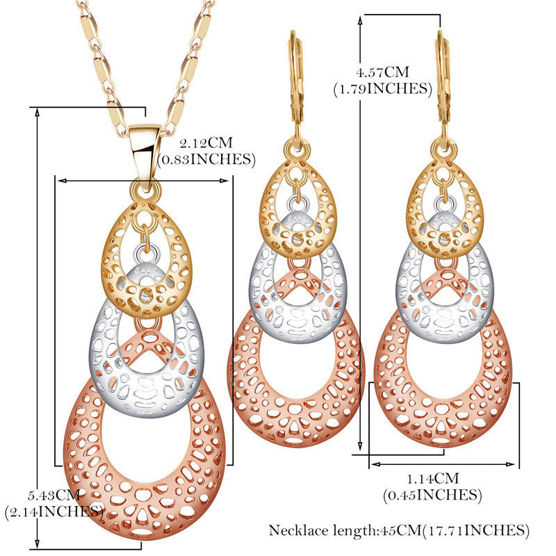 Dubai Bridal Jewelry Sets Nigerian African Earrings Necklace Sets For Women Rose Gold Silver Color 3 Layer Jewelry Set