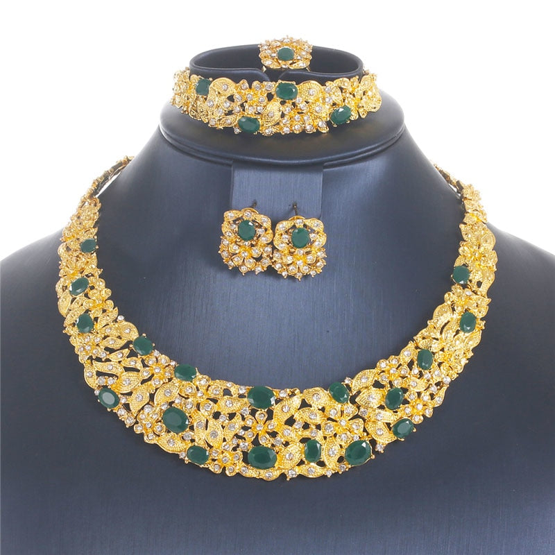 Nigerian Beads Necklace Jewelry Set Green Luxury Cubic Zirconia Women Wedding Jewelry Sets for Brides Turkish Jewelry