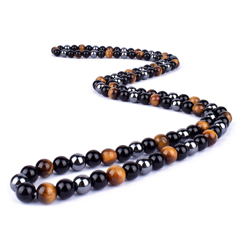 Obsidian Hematite Tiger Eye Beaded Necklaces Men  Natural Onyxs Necklaces Women for Magnetic Health Protection Jewelry