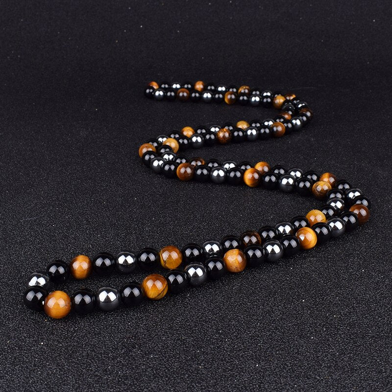 Obsidian Hematite Tiger Eye Beaded Necklaces Men  Natural Onyxs Necklaces Women for Magnetic Health Protection Jewelry