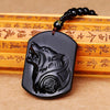 Obsidian Necklace Natural Stone Wolf head Pendant Buddha Guardian Ball Chain Carving Amulet With Obsidian Blessing Lucky Jewelry