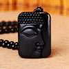 Obsidian Necklace Natural Stone Wolf head Pendant Buddha Guardian Ball Chain Carving Amulet With Obsidian Blessing Lucky Jewelry