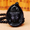 Obsidian Necklace Natural Stone Wolf head Pendant Buddha Guardian Ball Chain Carving Amulet With Obsidian Blessing Lucky Jewelry