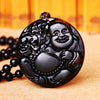 Obsidian Necklace Natural Stone Wolf head Pendant Buddha Guardian Ball Chain Carving Amulet With Obsidian Blessing Lucky Jewelry