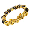Obsidian Stone Beads Bracelet Unisex Wristband Gold Black Pixiu Bring Wealth and Good Luck Chinese Feng Shui Men Women Bracelets