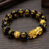 Obsidian Stone Beads Bracelet Unisex Wristband Gold Black Pixiu Bring Wealth and Good Luck Chinese Feng Shui Men Women Bracelets