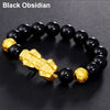 Obsidian Stone Beads Bracelet Unisex Wristband Gold Black Pixiu Bring Wealth and Good Luck Chinese Feng Shui Men Women Bracelets