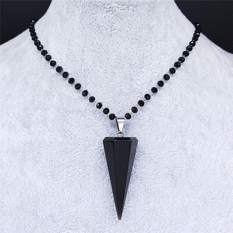 Obsidian Stone Stainless Steel Women Witchcraft Hexagonal Bullet Reiki Point Chakra Charm Necklace Jewelry cadenas mujer