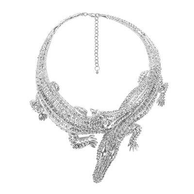 Occident Jewelry Vintage Big Full Crystal Crocodile Necklace Women Clavicle Chain Halloween Pendant Necklace Gift