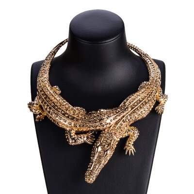 Occident Jewelry Vintage Big Full Crystal Crocodile Necklace Women Clavicle Chain Halloween Pendant Necklace Gift